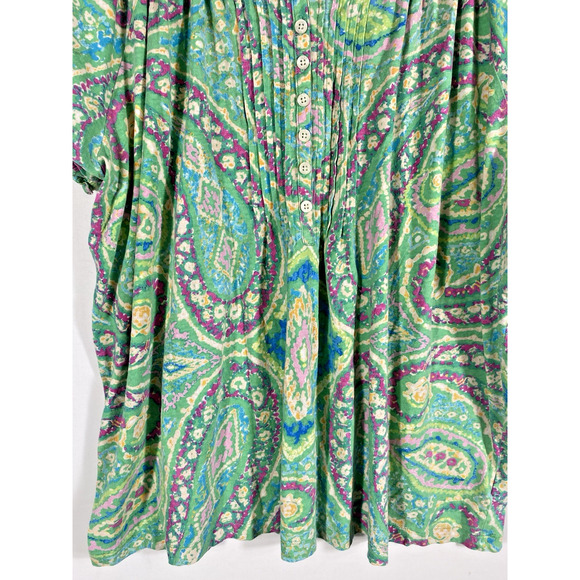 Ralph Lauren Top Size 2X Knit Green Paisley Print Peasant Henley Romantic Boho - Picture 4 of 12